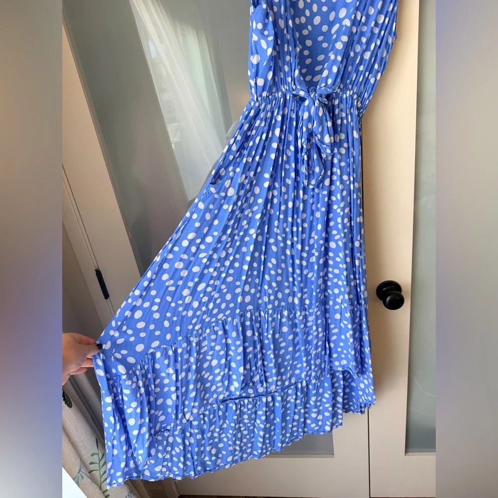 Tiare Hawaii Blue Polka Dot Midi Dress With Pockets – Resort Style - Picture 8 of 9